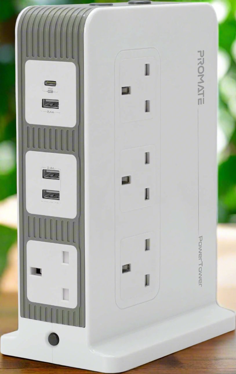 Promate Power Strip with USB-C Port, 10 Outlets Multi Plug Extension with Smart 3 USB Ports