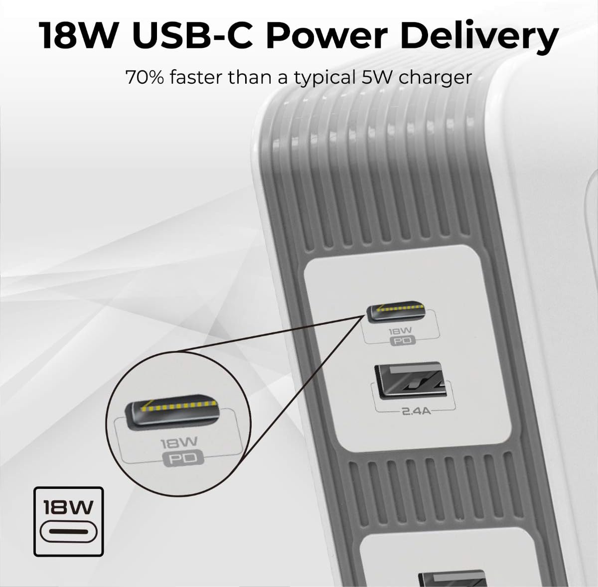 Promate Power Strip with USB-C Port, 10 Outlets Multi Plug Extension with Smart 3 USB Ports
