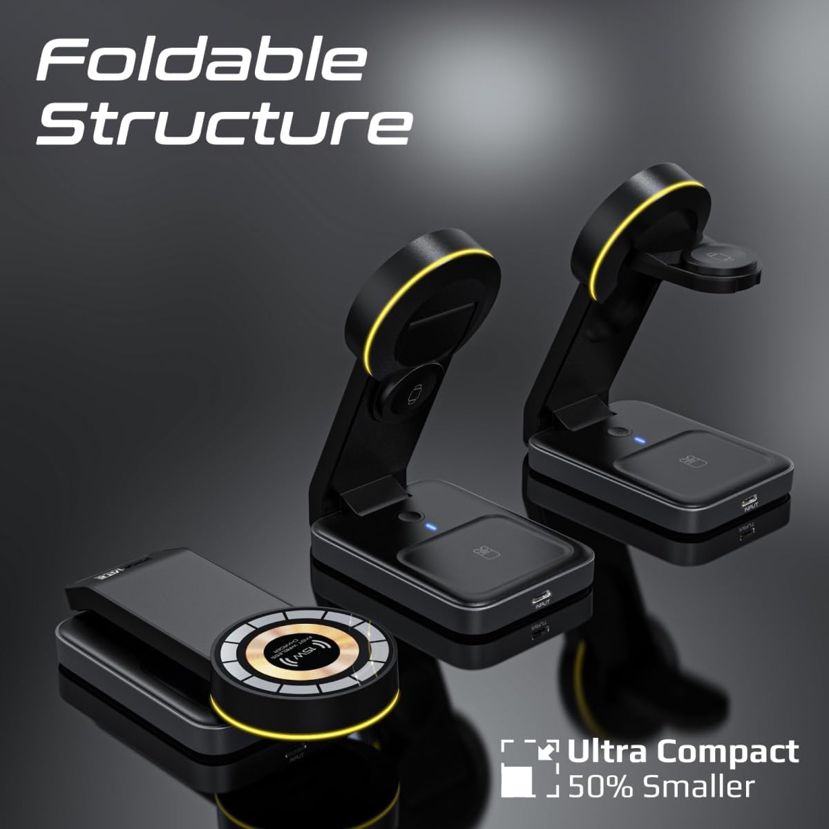 Promate Charging Station, 3-in-1 Slim Transparent Foldable Charging Dock