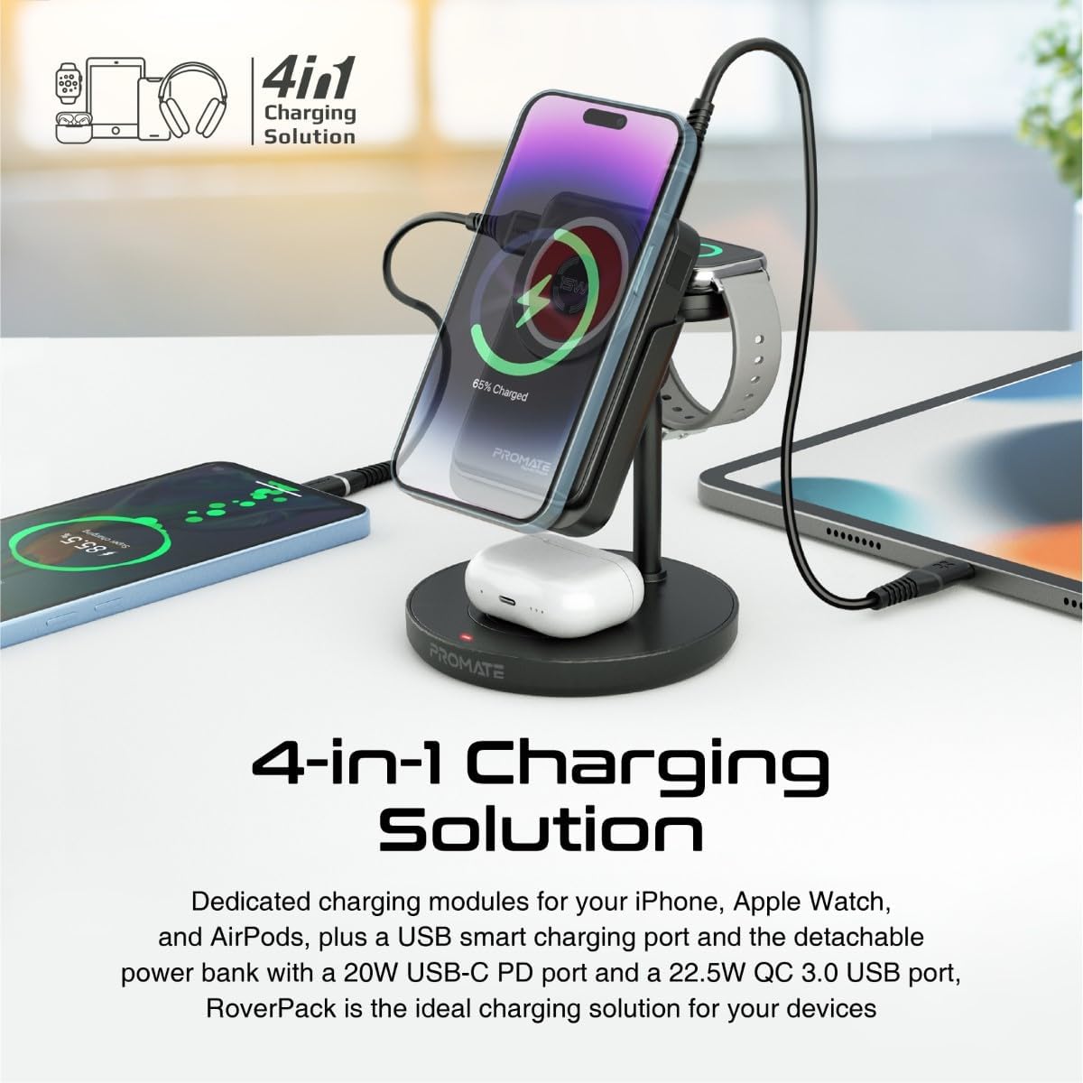 Promate Charging Station with Detachable 10000mAh Power Bank