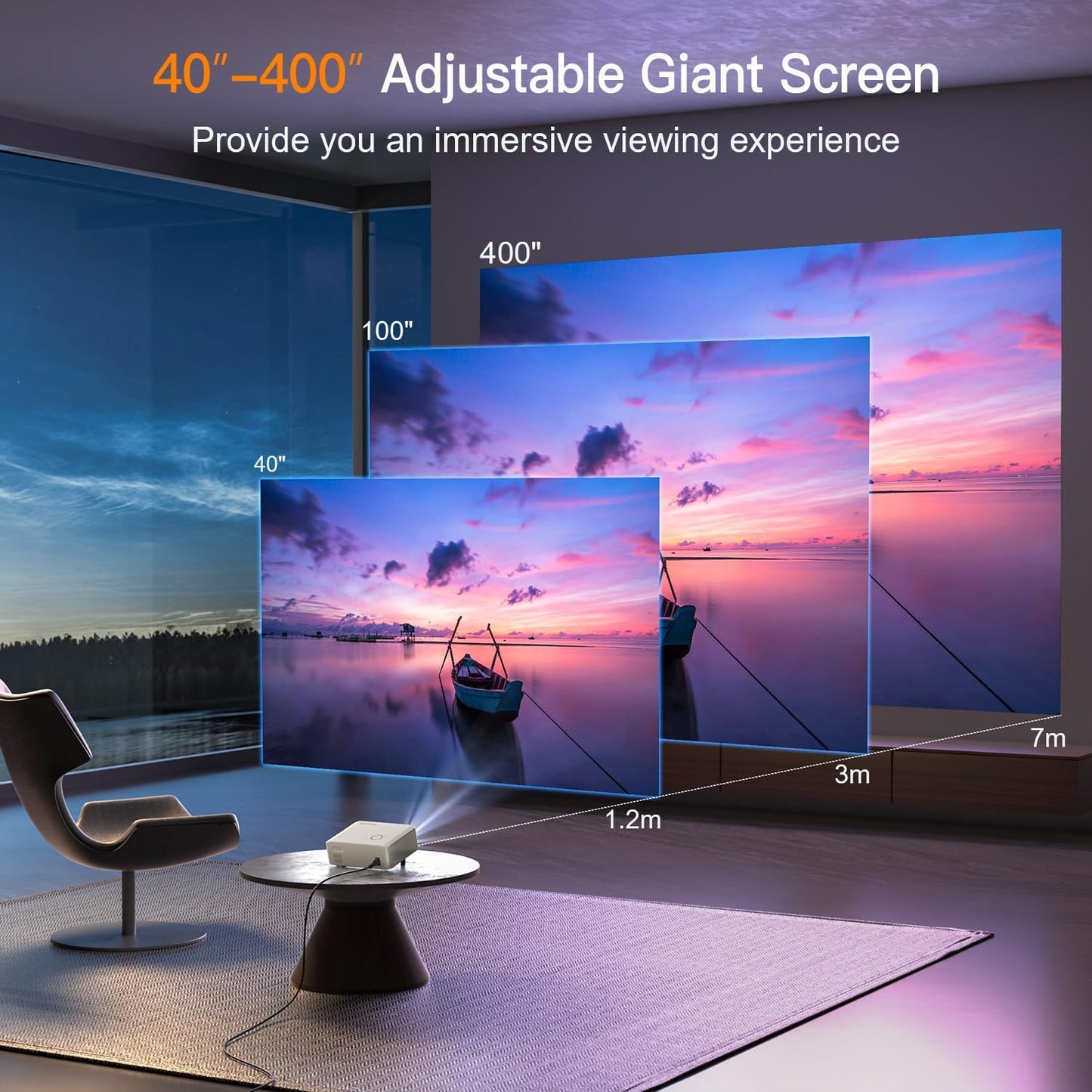 【AI Auto Focus &amp; Keystone】Projector 4K Supported